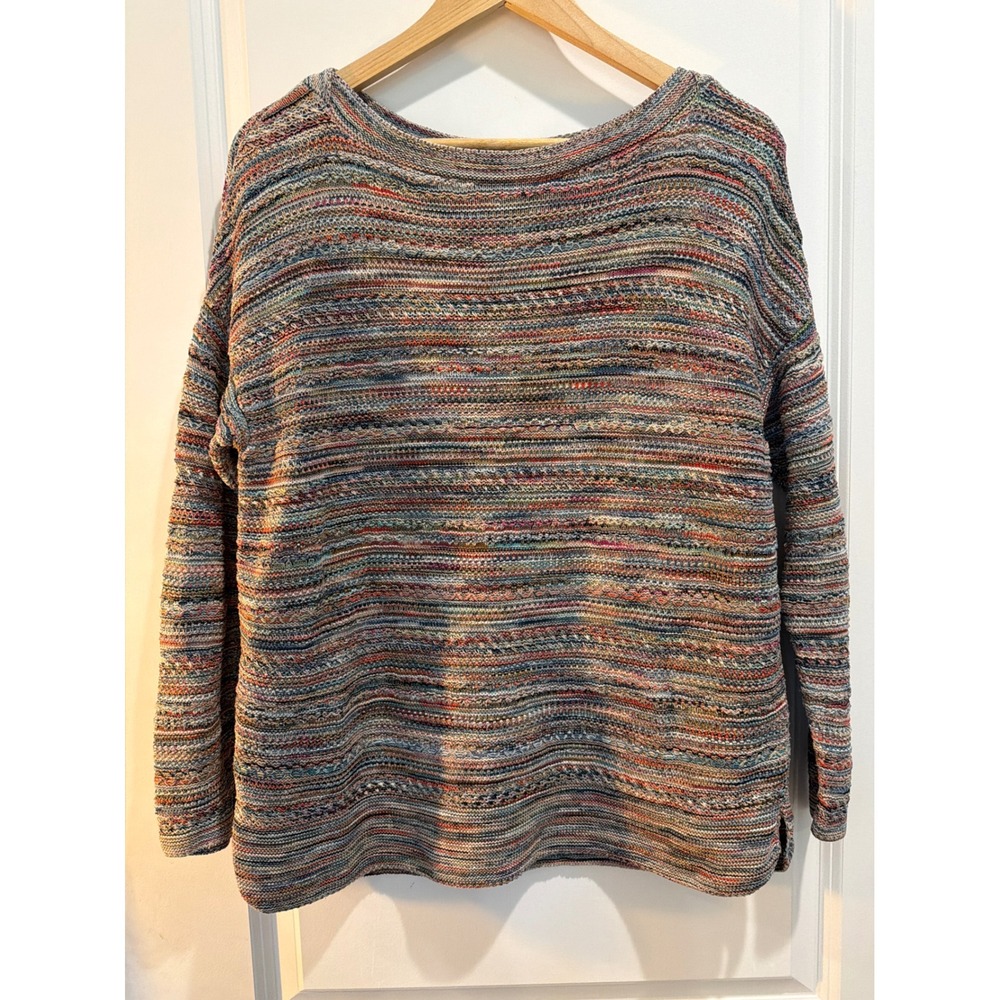 J. Jill Womens Multi Color Space Dye Cotton Knit Long Sleeve Sweater Pullover